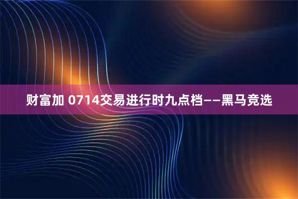 财富加 0714交易进行时九点档——黑马竞选